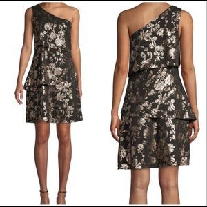 NWT Ava & Aiden Black & Gold One Shoulder Dress